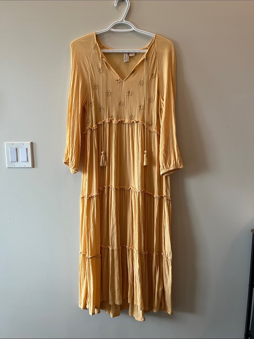 H&M Divided Tiered Embroidered Midi Dress